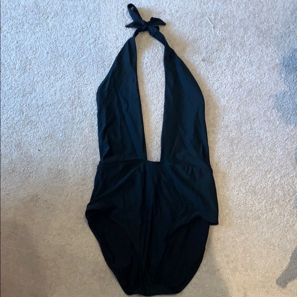Aerie Black One Piece Halter Swimsuit